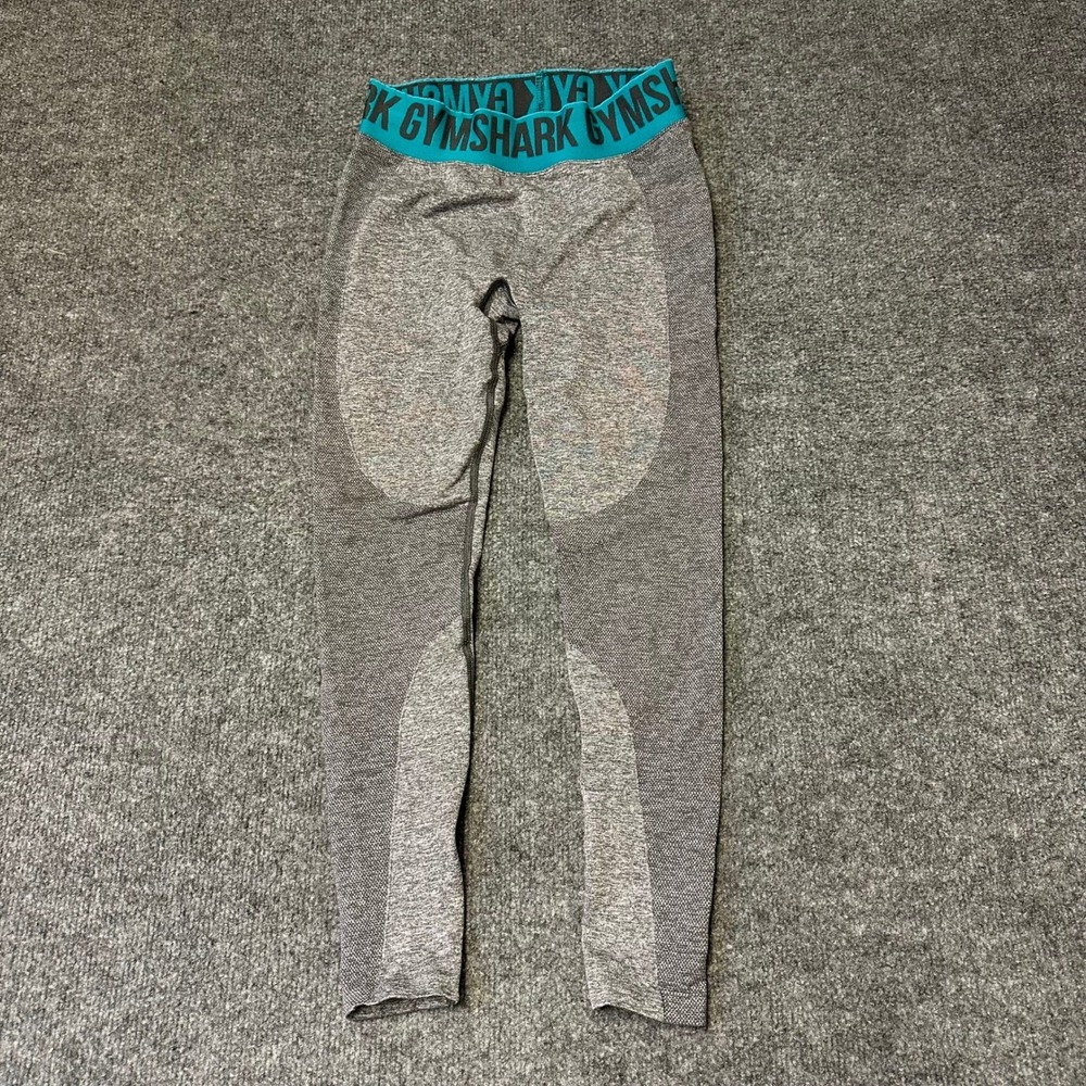 Gymshark Leggings Womens Size S Gray Seamless Teal Logo Waistband Athletic Yoga